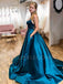 A-Line Satin Backless Spaghetti Straps Long Evening Prom Dresses, Cheap Custom Backless Prom Dresses, MR7295