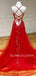 Red Lace A-Line Spaghetti Straps Long Evening Prom Dresses, Cheap Custom Prom Dress, MR7310