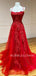 Red Lace A-Line Spaghetti Straps Long Evening Prom Dresses, Cheap Custom Prom Dress, MR7310