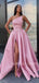Blue Satin Backless Side Slit A-Line Long Evening Prom Dresses, Cheap Custom Backless Prom Dresses, MR7323