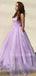 A-Line Lilac Tulle Spaghetti Straps Sparkly Long Evening Prom Dresses, MR7341