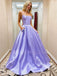 Lavender Satin A-Line Spaghetti Straps Long Evening Prom Dresses, Long Party prom dresses, MR7344