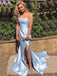 Blue Satin Mermaid Side Slit Long Evening Prom Dresses, Long Party prom dresses, MR7357