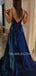 Deep V Neck Satin Long V Back A-Line Evening Prom Dresses, Cheap Custom prom dresses, MR7368