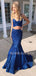 Two Pieces Dark Blue Sparkly Mermaid Long Evening Prom Dresses, Cheap Custom Prom Dress, MR7379