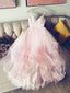 Pink Tulle A-Line V Neck Backless Long Evening Prom Dresses, Cheap Custom Prom Dresses, MR7394