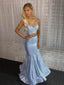 Two Pieces Blue Sparkly Mermaid/Trumpet Long Evening Prom Dresses, Cheap Custom Prom Dress, MR7398