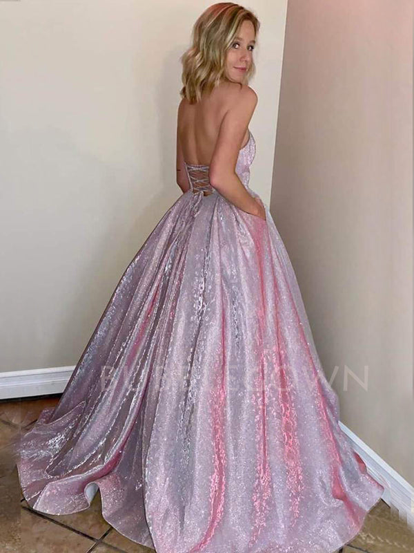 Sparkly A-Line Backless Long Evening Prom Dresses, Cheap Custom Prom Dress, MR7413