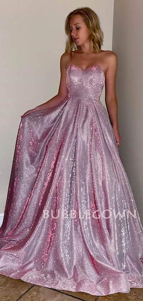 Sparkly A-Line Backless Long Evening Prom Dresses, Cheap Custom Prom Dress, MR7413