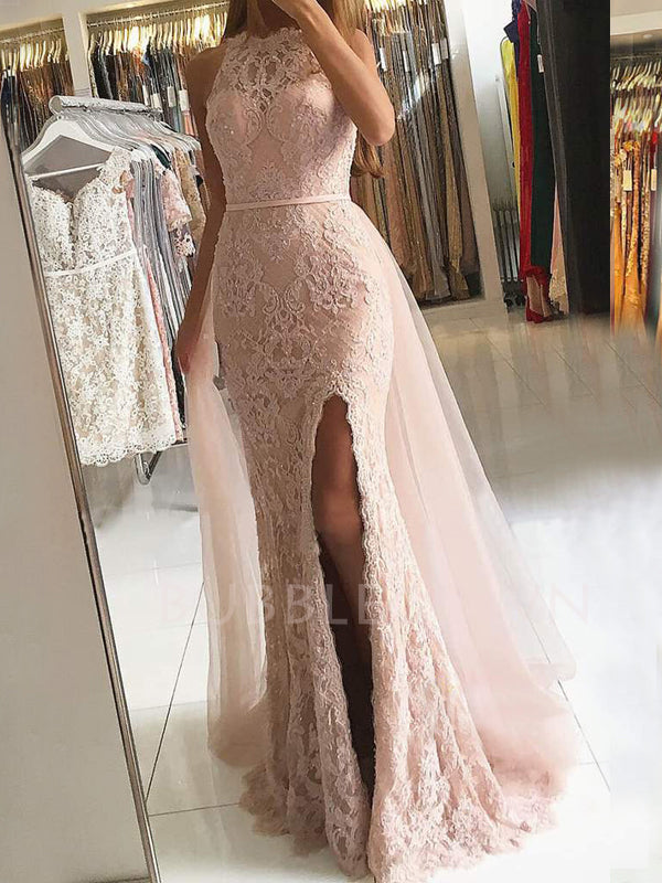 Pink Mermaid/Trumpet Appliques Lace Long Evening Prom Dresses, Cheap Custom Prom Dresses, MR7418