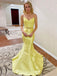 Two Pieces Yellow Satin Beaded Mermaid Long Evening Prom Dresses, Cheap Custom Prom Dress, MR7442