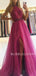 A-line Chic Halter High Split Organza Long Evening Prom Dresses, Cheap Prom Dresses, MR7444