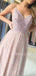 A-line Spaghetti Straps Appliques Lace Long Evening Prom Dresses, Cheap Custom Prom Dresses, MR7447