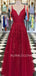 A-line Red Lace Appliques V-neck Tulle Long Evening Prom Dresses, Cheap Custom Prom Dress, MR7464