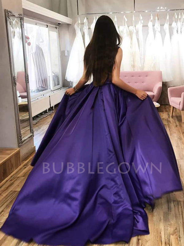 A-line Fuchsia Satin Long Evening Prom Dresses, Cheap Custom prom dresses, MR7477