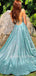 A-Line Spaghetti Straps Sparkly Backless Long Evening Prom Dresses, Cheap Custom Prom Dress, MR7491