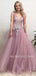 Sexy See Throuth Deep V Neck A-Line Lace Appliques Long Evening Prom Dresses, Cheap Custom Prom Dresses, MR7492