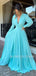 Long Sleeves Deep V Neck Chiffon Long Evening Prom Dresses, Cheap Custom Prom Dresses, MR7496