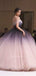 Off Shoulder Ball Gown Pink Tulle Gradient Long Evening Prom Dresses, Cheap Custom Prom Dresses, MR7502