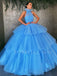 Ball Gown Sky Blue Tulle High Neck Long Evening Prom Dresses, Cheap Custom Prom Dresses, MR7521