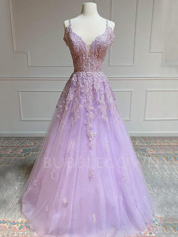 Off Shoulder A-line Tulle Appliques Lace Long Evening Prom Dresses, Cheap Custom Prom Dress, MR7527