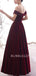 A-line Off-Shoulder Burgundy Velvet Long Evening Prom Dresses, Cheap Custom prom dresses, MR7528