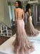 Mermaid Spaghetti Straps backless Long Evening Prom Dresses, Cheap Custom Prom Dress, MR7548