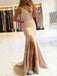 Mermaid Champagne Stretch Satin Spaghetti Straps Long Evening Prom Dresses, Cheap Custom Prom Dresses, MR7499