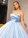 Ball Gown Sky Blue Tulle Beaded Strapless Long Sparkle Evening Prom Dresses, Cheap Custom Prom Dresses, MR7565