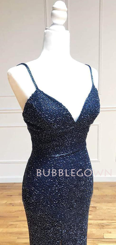 Navy Blue  Long Evening Prom Dresses, Cheap Custom Prom Dresses, MR7592