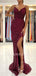 Burgundy Sequin Spaghetti Straps V Neck Mermaid Long Evening Prom Dresses, Cheap Custom Prom Dresses, MR7604