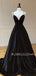 Black Velvet A-line V-neck Spaghetti Straps Long Evening Prom Dresses, Cheap Custom Prom Dresses, MR7606