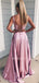 Two Pieces A-line Appliques Satin Long Evening Prom Dresses, Cheap Custom Prom Dresses, MR7614