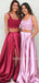 Two Pieces A-line Appliques Satin Long Evening Prom Dresses, Cheap Custom Prom Dresses, MR7614