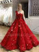 Ball Gown One Shoulder Burgundy Sequin Long Evening Prom Dresses, MR7619