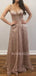 V-neck A-line Sequin Long Evening Prom Dresses, Cheap Custom Prom Dress, MR7621