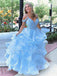 Ball Gown Sky Blue Organza Long Evening Prom Dresses, Cheap Sweet Prom dresses, MR7627