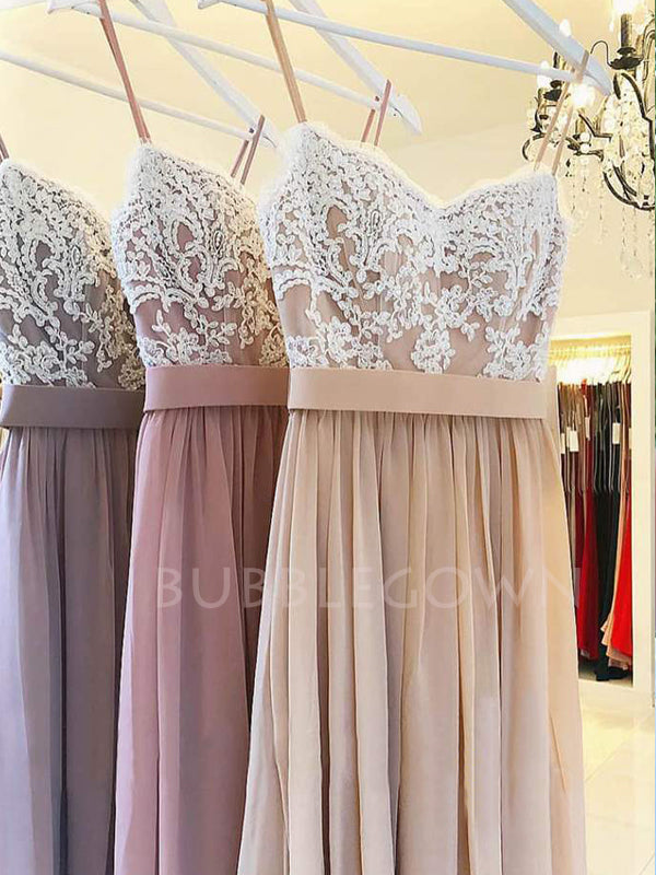 Copy of A-line Spaghetti Straps Chiffon Appliques Lace Long Evening Prom Dresses, Cheap Custom Prom Dresses, MR7628