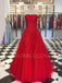 Red Tulle A-line Appliques Lace Long Evening Prom Dresses, Cheap Custom Prom Dress, MR7632