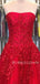 Red Tulle A-line Appliques Lace Long Evening Prom Dresses, Cheap Custom Prom Dress, MR7632