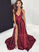 Halter Deep V Neck Satin Long Simple Long Backless Evening Prom Dresses, MR7643