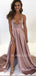 Halter Deep V Neck Satin Long Simple Long Backless Evening Prom Dresses, MR7643