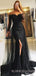 Off Shoulder Grey Lace Long Sleeves Mermaid Long Evening Prom Dresses, MR7675