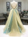 Two Pieces A-line Tulle Beaded Long Evening Prom Dresses, Cheap Custom Prom Dress, MR7683