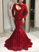 Mermaid Red Sequin Long Sleeves Long Evening Prom Dresses, Cheap Custom Prom Dresses, MR7687