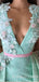 Deep V-neck Mint Green Sequin Mermaid Long Evening Prom Dresses, Cheap Custom Prom Dresses, MR7690