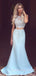 Two Pieces A-line Sky Blue Satin Mermaid Lace Long Evening Prom Dresses, Cheap Custom Prom Dresses, MR7693