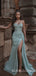 Mermaid Mint Green Sequin High Slit Long Strapless Evening Prom Dresses, Cheap Custom Prom Dresses, MR7699