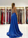 A-line Royal Blue Satin Spaghetti Straps Long Evening Prom Dresses Cheap Custom Prom Dresses, MR7711