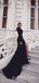 Black Long Sleeves Deep V-neck Mermaid Long Evening Prom Dresses, Cheap Custom prom dresses, MR7744